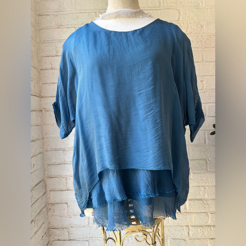 GIGI MODA Blue Layered Made in ITALY Women's Tunic SILK chiffon